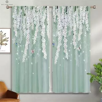 Цветы Бабочки Простые Шторы С Принтом Сад Стиль Спальня Гостиная Кухня Оконные Шторы Легко Стирать И Ухаживать 2 Шт. W50xH130(CM)x2PCS&Rod pocket