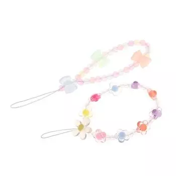 Цветы цепочка для телефона клубника бусины кулон шарм сладкий бант подвеска веревка анти-потеряшка шнурок ремешок на запястье сумка декор