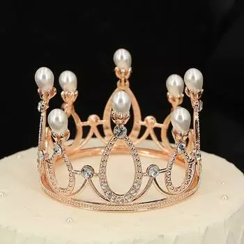 Цветы Детская круглая корона из сплава Аксессуары для волос Свадебные украшения Торт Выпечка Изюминка Жемчужная корона