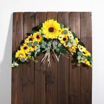 Цветы для свадебной арки, искусственные цветы маргаритки, венок из подсолнухов для перемычки, настенное украшение с листьями эвкалипта для свадебной вечеринки, домашний весенний декор Style 2