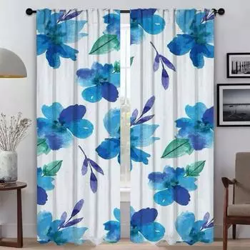 Цветы Домашний интерьер Шторы для камеры Тюль для спальни Украшение на Хэллоуин Разделение Окно Шторы Гостиная Шторы W50xH70cmx2pcs-CL