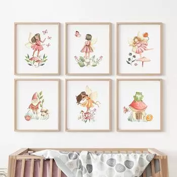 Цветы Фея Детские Плакаты Грибной Дом Бабочка Сад Настенная Живопись На Холсте Отпечатки Картины Детские Дети Декор Комнаты Для Девочек 21x30cm No Framed озеро синий