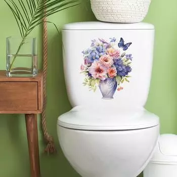 Цветы и листья Ваза Туалет Наклейки Ванная Комната Украшения Дома Наклейки На Стены 25*29CM/fun-m93
