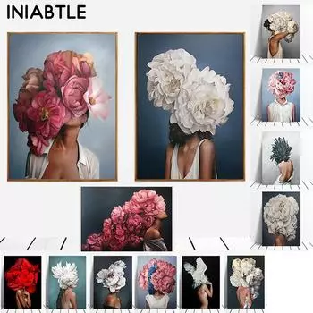 Цветы и перья, женская абстрактная картина на холсте, настенные художественные постеры, принты, современная декоративная картина для гостиной, украшение для дома 21cm30cm NoFrame