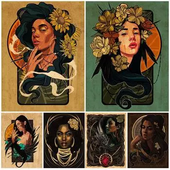 Цветы и женщины Современная абстрактная настенная живопись маслом Мода Зеленая ведьма 21cm30cm NoFrame