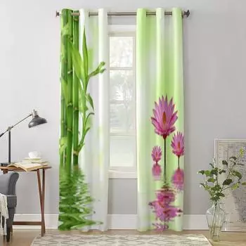 Цветы лотоса и бамбуковые оконные занавески для гостиной, спальни, украшения, роскошные кухонные шторы с балдахином 135W x 60H(cm) x1
