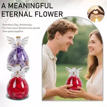 Цветы на День матери Подарки для мамы,Сохраненные цветы Стеклянные фигурки ангелов с сохраненной красной розой,Подарки на годовщину дня рождения для женщин,жен One Size фиолетовый