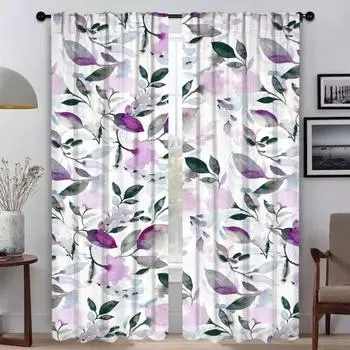 Цветы Оконные Шторы для Комнаты 2 Панельные Шторы от Комаров Тюль для Спальни Шторы Разделитель Домашний Интерьер Шторы Гостиная W50xH70cmx2pcs-CL