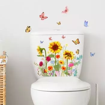 Цветы подсолнухи бабочки романтические самоклеящиеся наклейки домашний декор для ванной комнаты гостиной 25*35cm
