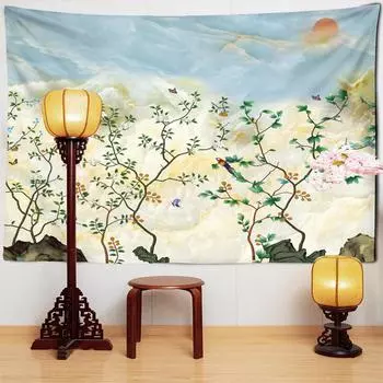 Цветы Птицы Гобелен Мандала Попугай Цветок Вишни Настенный Гобелен Постельные Принадлежности Гобелен Макраме Настенный Домашний Декор ТВ Фон 95x70CM