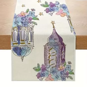 Цветы Рамадана Льняная дорожка для стола Рамадан Праздничный декор для дома и улицы Дорожка для обеденного стола Декор для праздничной вечеринки Праздничные принадлежности 150x33cm 59x13inch