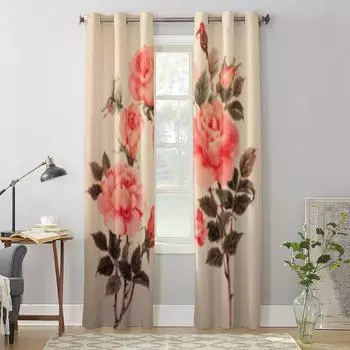 Цветы розовых роз и занавеска с бабочкой для детской комнаты, домашние жалюзи, шторы для гостиной, спальни, оконные шторы 135W x 60H(cm) x1