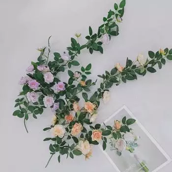 Цветы с зелеными листьями, подвесная цветочная гирлянда, искусственная роза, лоза для внутреннего и наружного использования, стены, домашнего сада, свадьбы, летнего крыльца, террасы, балкона, декора красный