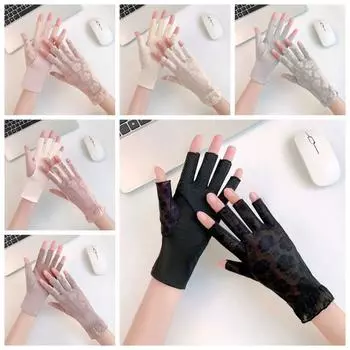 Цветы Водительские перчатки Тонкие солнцезащитные варежки Нескользящие кружевные цветы Перчатки для девочек серый