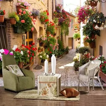 Цветы в аллее 3D фото обои фрески Столовая Гостиная Домашний декор 200 cm(W) x 140 cm(H)