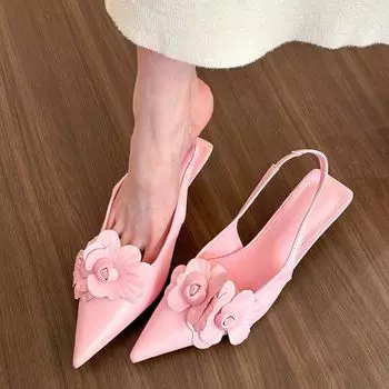 Цветы в долине! Стильные белые босоножки с острым носком на среднем каблуке с цветочным узором, женские, с тонким каблуком, с полукруглой головкой, женские 35 белый