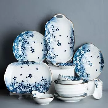 Цветы в японском стиле Керамические тарелки Ретро Ресторан Морепродукты Суши Тарелка Главная Вкусные блюда Чаши для риса Изысканная столовая посуда