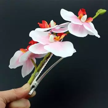 Цветы Заколка для волос с ветками Заколка для волос с цветком фаленопсиса Аксессуары для волос Украшения для волос Цветочная заколка для волос Искусственный цветок 20cm