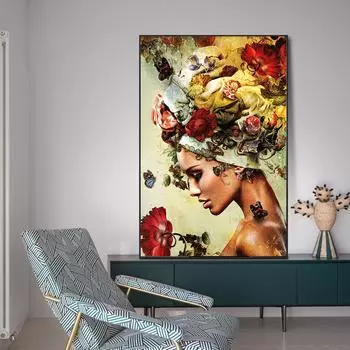 Цветы женские настенные художественные постеры и принты африканские женские картины на холсте современные абстрактные портретные картины домашний декор 20x30cm No Frame