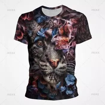 Цветы Животные Тигр Лев Креативные 3D Принт Футболки Крутые Мужские Уличные Футболки Винтажные Повседневные Женские Футболки Оверсайз С Коротким Рукавом Футболки S