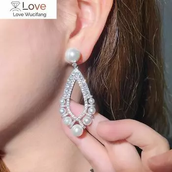 Cwwzircons Bling кубический цирконий павлин роскошные большие длинные висячие жемчужные свадебные серьги для женщин элегантные вечерние свадебные украшения Cz223 5.7cm