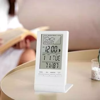 CX-220 Mini Digital Thermometer Hygrometer Indoor Temperature Humidity Meter Gauge Clock Weather Station Forecast Max Min Value белый