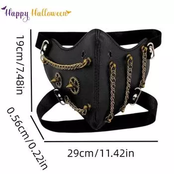 Cyberpunk Mask Black Pu Leather Steampunk Chain Link Halloween Accessories Party
