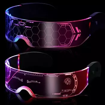 Cyberpunk светящиеся 7 светодиодов забавная вечеринка косплей будущее забавная фотография светящиеся 11 режимов [Jinnal] очки, будущее, цвета, очки, очки, очки,