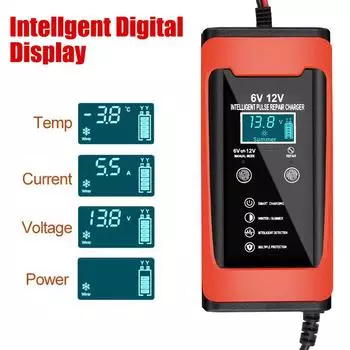 Cycle GEL Lead-Acid Charger Universal Car Battery Charger Pulse Repair LCD Display 6V 12V 6A Smart Fast Charge Auto Motorcycle