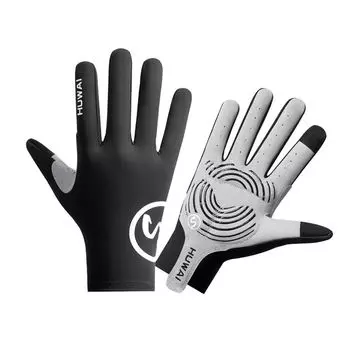 Cycling Gloves Men s and Women s Ice Silk Thin Outdoor Sports Full Finger Bicycle Driving Non-Slip Wear-Resistant Shock-Absorbing Touch Screen Summer S Ice Silk refers to black L