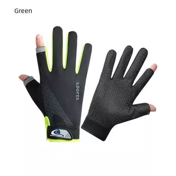 Cycling Gloves Men s Sports Non-Slip Cycling Sun Protection Breathable Luya Fishing Express Take-out Dew Two Finger Summer Thin 2569 Dew two-finger green All yards