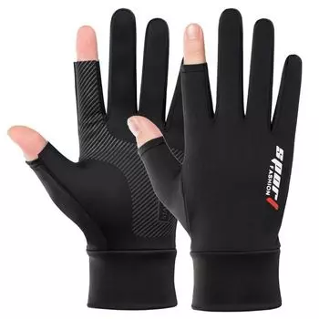 Cycling Gloves Men Summer Sun-Proof and Breathable Ice Silk Thin Driving and Fishing Takeaway Non Slip Leaky Two Finger Gloves Men Non Slip 2 Refers to [Black] Upgrade One size