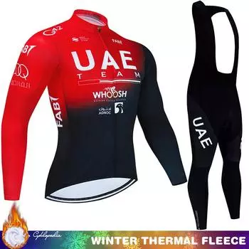 Cycling Jersey 2024 Pro Team Winter Bicycle Retro Fleece UAE Mtb Clothing Man Men s Jacket Thermal Blouse Uniform Clothes Set Asian size - XS