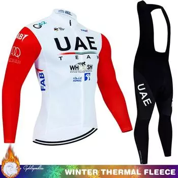 Cycling Jumper Men s Suit UAE Thermal Jersey Man Costume Bike Clothes Pro Team 2024 Winter Fleece Clothing Mtb Pants Blouse Bib Asian size - XS