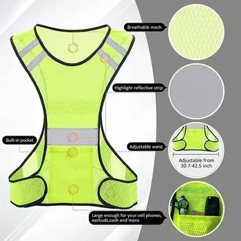 Cycling Reflective Vest High Visibility Safe Jacket for Night Riding Running Jogging Motorcycle Outdoor Sports Waistcoat жёлтый