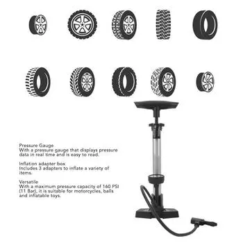 Cycling Tire Pump with Pressure Gauge 160 PSI High Pressure Aluminum Floor Air Pump Inflator for Basketbal Tires Floor Tire Pump белый