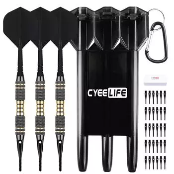 CyeeLife Darts Пластиковые наконечники Профессиональный набор мягких наконечников для дротиков 18 г с чемоданом и 30 дополнительными наконечниками для электронных мишеней для дартса - (черный) (черный) чёрный
