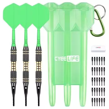 CyeeLife Darts Пластиковые наконечники Профессиональный набор мягких наконечников для дротиков 18 г с чемоданом и 30 дополнительными наконечниками для электронных мишеней для дартса - (черный) (зеленый) зелёный