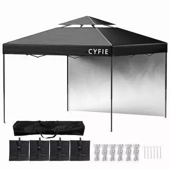 CYFIE брезент 1 боковая тентовая ткань с защитой от ультрафиолета, высокая водостойкость, 3 регулируемые высоты, жаропрочная сталь, легко носить с собой, чехол для хранения, предотвращение стихийных бедствий, черный тент, 3x3 м,