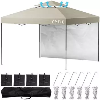 CYFIE брезент 3 м x регулируемая высота с 3-мя боковыми сиденьями УФ-тент с высокой водостойкостью, удобный для хранения, в комплекте футляр для палатки, 3 м, уровни, в комплекте,