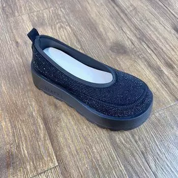 Цыганские мокасины со стразами на толстой подошве для женщин, новые модели 2025 года, невысокие люди набирают высоту, ленивые люди крутят педали в повседневной обуви 35 коричневый