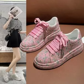 Цыганские повседневные белые туфли со стразами, женские удобные универсальные спортивные туфли на платформе 35 бежевый