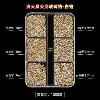 Цыганский золотой нижний 6 сетка заостренный нижний бриллиант 1000 шт. в коробке, маленький размер супер вспышка украшения для ногтей бриллиант
