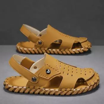 CYYTL мужские сандалии летние тапочки дышащая обувь пляжные пешие прогулки уличная кожаная мода рыбак дизайнерская роскошная обувь с закрытым носком на плоской подошве 39