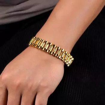 CZ и нержавеющая сталь, ширина 15 мм, ремешок для часов, цепочка, стильный мужской браслет для мужчин, черный золотой цвет, мужские браслеты дружбы, регулируемые 18CM серебряный