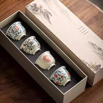 Цзиндэ Сине-белый Переплетенный лотос Маленькая чайная чашка Керамическая Домашняя Мастер-чашка Чайная чашка Высококлассная Подарочная коробка Набор для чая Кунг-фу Подарок