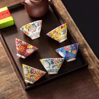 Цзиндэчжэнь эмалированная цветная керамическая чашка для чая, фарфоровая маленькая чайная чаша, чайный сервиз, офисная посуда для напитков