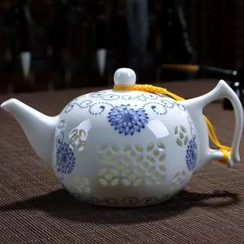 Цзиндэчжэнь синий и белый фарфоровый полый чайник с фильтром керамический простой чайник ручной работы бытовой чайник кунг-фу посуда для напитков E