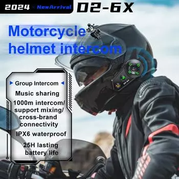 D2-6X Мотоциклетный шлем Беспроводная Bluetooth-гарнитура Intercomunicador Moto LCD Дисплей Музыка Поделиться Для 6 Мотоциклистов 1000 м Интерком