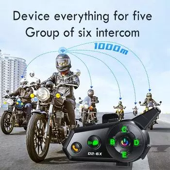 D2-6X Мотоциклетный шлем-интерком Bluetooth-гарнитура для 6 мотоциклистов 1000 м Водонепроницаемый коммуникатор V5.3 Music Share Interphone